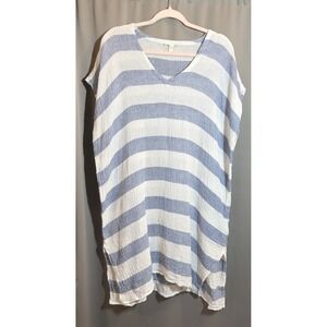 Eileen Fisher Organic Linen Blue Striped Tunic Poncho Dress Women's Sz S/M